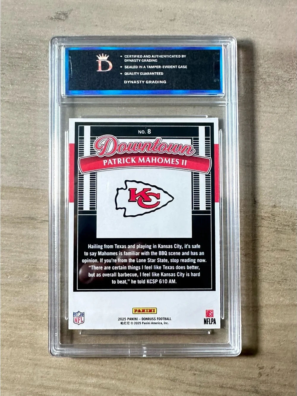 Patrick Mahomes Gem Mint 10 2025 Panini Downtown #8 Novelty Football Card.